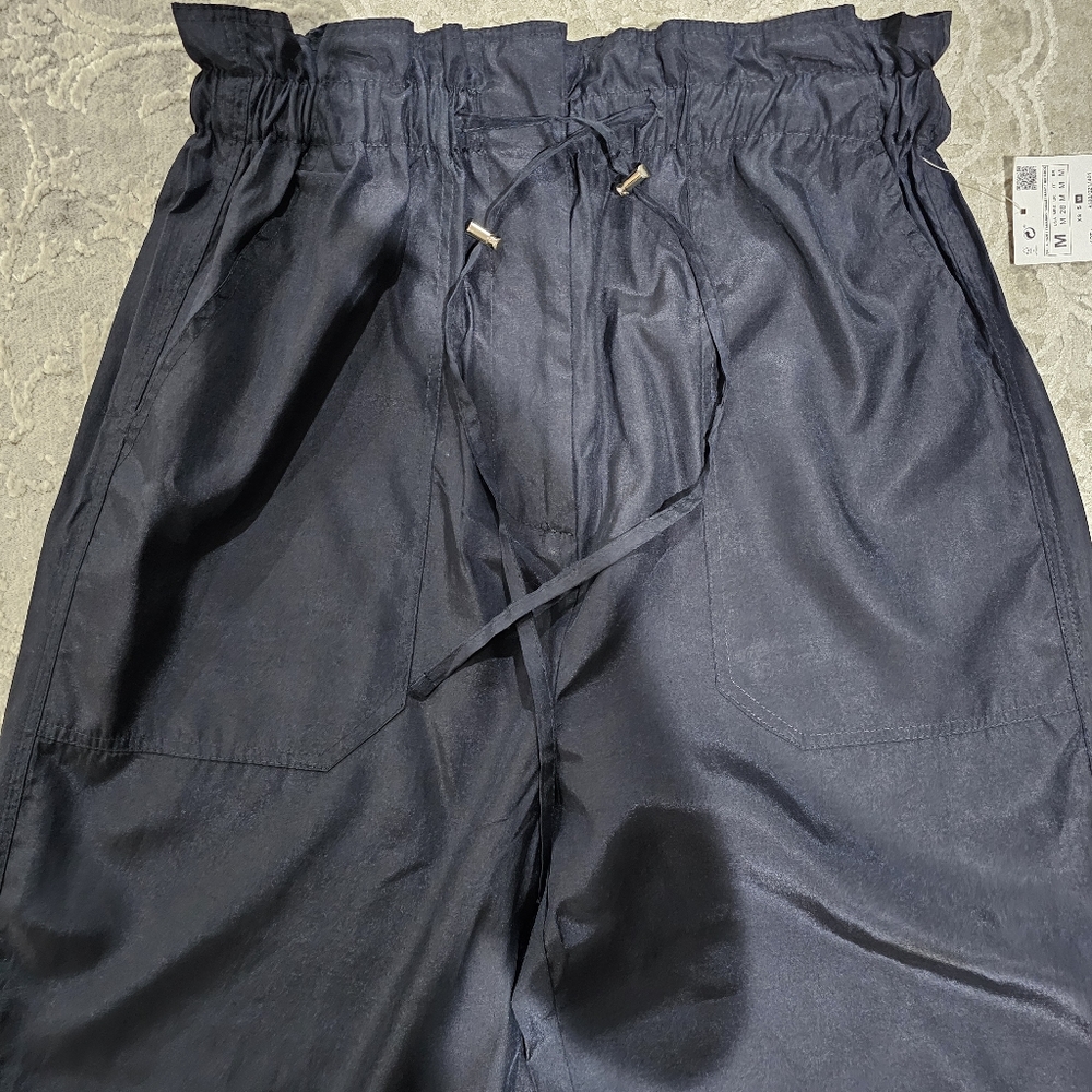 NWT Zara Dark Blue High Waist Lightweight Joggers size Medium - Picture 2 of 7